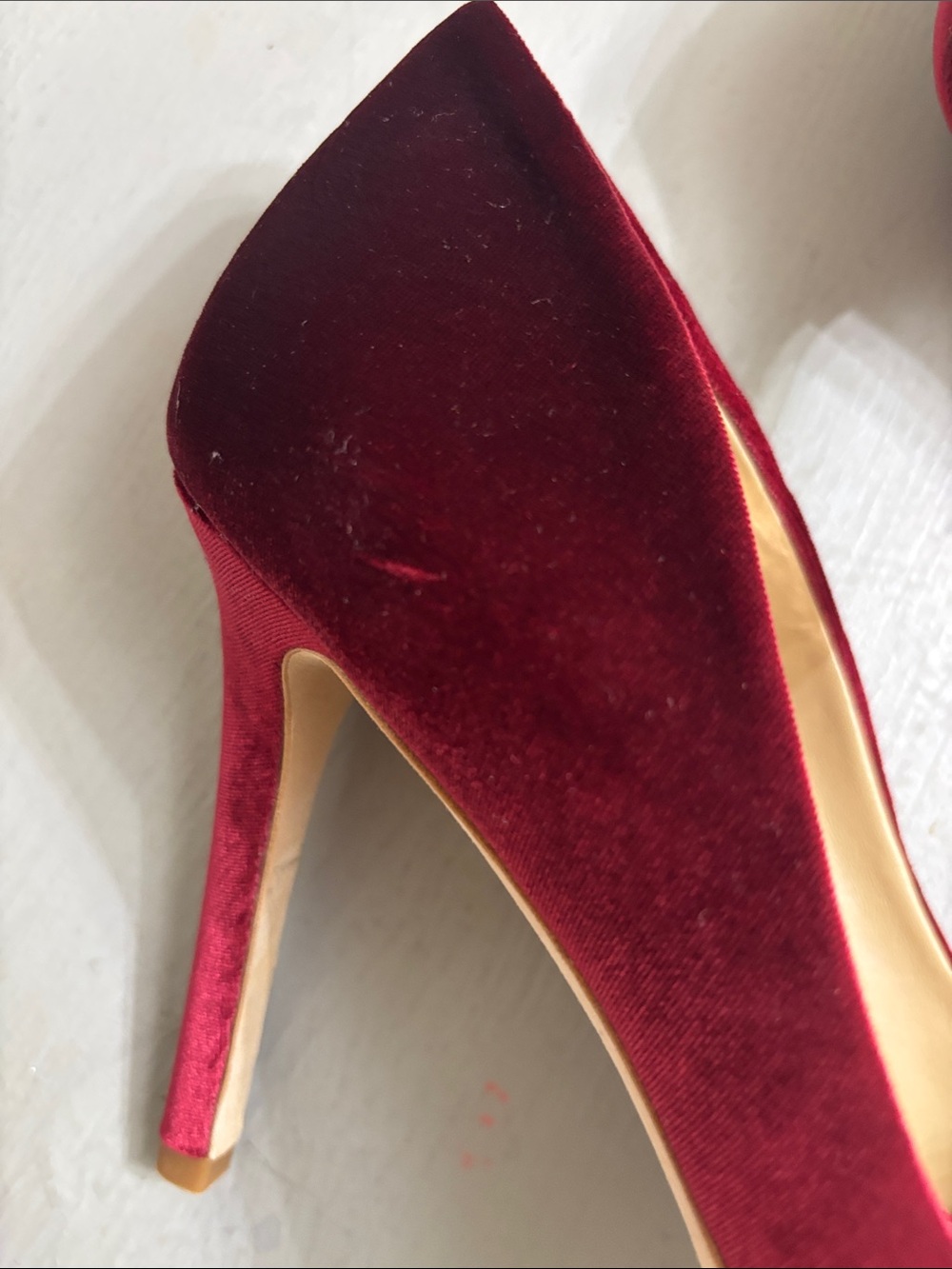 Badgley Mischka Burgundy Velvet Pointed Toe Pumps with Crystal Buckle Accent 10 - Picture 6 of 10